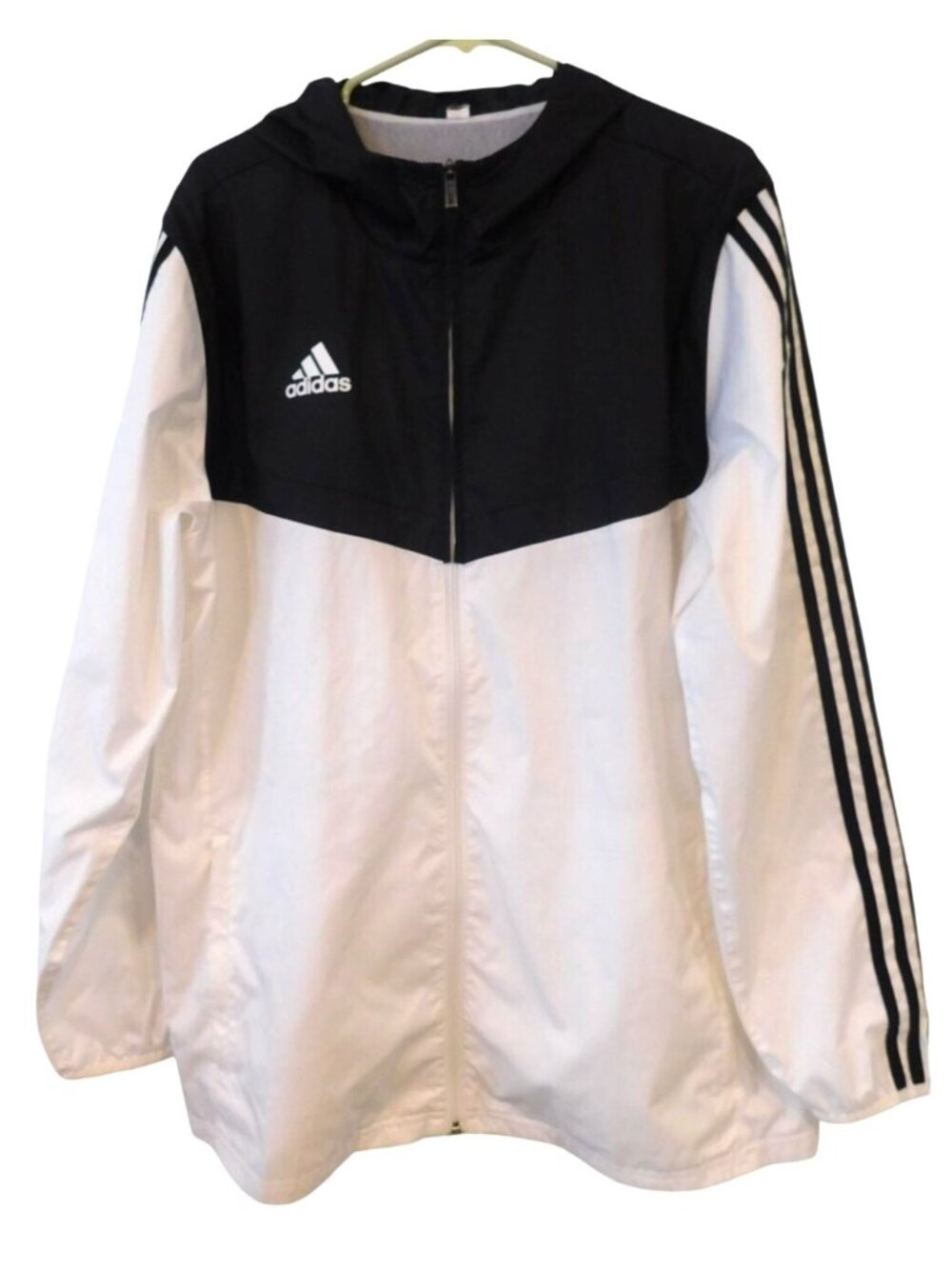 Adidas Black White Hooded Windbreaker Jacket XL? Lightweight Athleisure Flaw